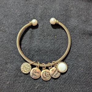 Gold Tone Clear Rhinestone I Love You To The Moon And Back Charm Bracelet